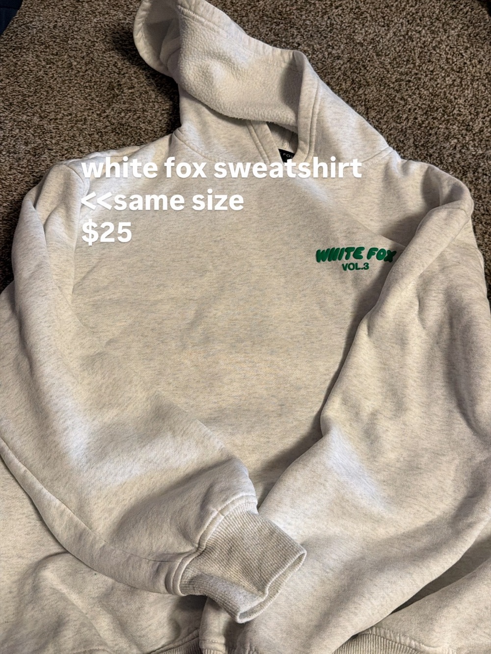 White Fox Boutique Light Gray Crewneck Sweatshirt with Green Logo